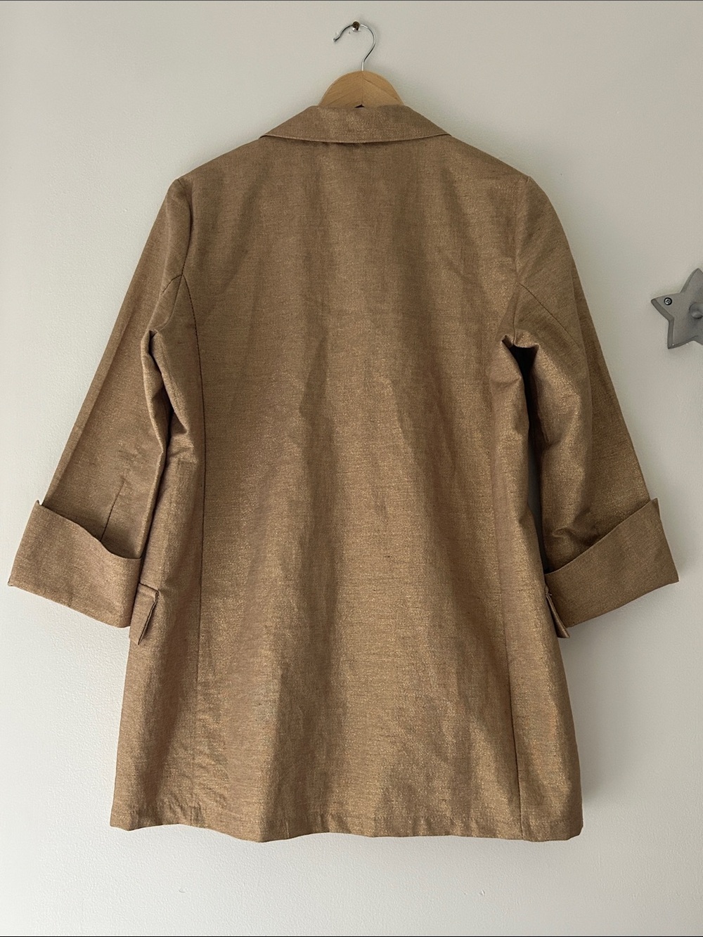 Gold Sparkle Open-Front Linen Blend Blazer Made in Italy - Picture 3 of 12